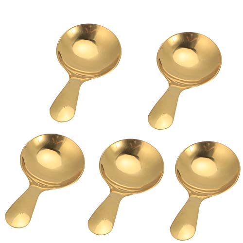 5pcs Mini Scoop for Canisters, Gold Mini Spoon Candy Scoops Stainless Steel Short Handle Spoon Salt Spoons Condiments Spoon Dessert Spoon