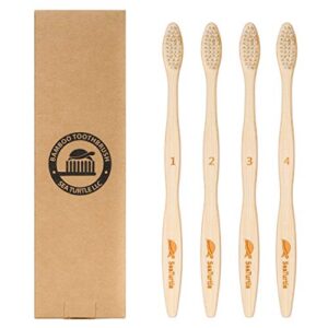 seaturtle plant-based bristles, bamboo toothbrushes, soft natural toothbrush for adults, 4 pack