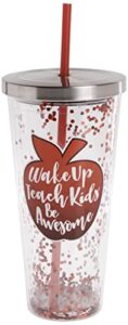spoontiques - glitter filled acrylic tumbler - glitter cup with straw - 20 oz - stainless steel locking lid with straw - double wall insulated - bpa free - teacher