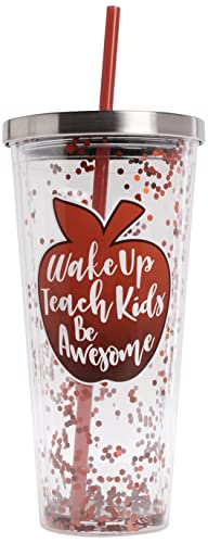 Spoontiques - Glitter Filled Acrylic Tumbler - Glitter Cup with Straw - 20 oz - Stainless Steel Locking Lid with Straw - Double Wall Insulated - BPA Free - Teacher