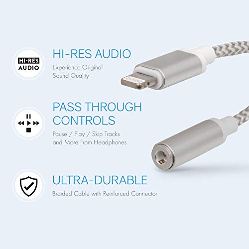 Realm Lightning to 3.5mm Headphone Jack Adapter, 3.5mm Audio Adapter Compatible with iPhone, White (RLMA7WT)