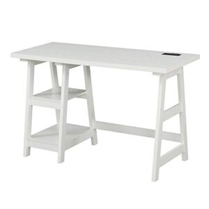 convenience concepts designs2go trestle desk with charging station and shelves, white