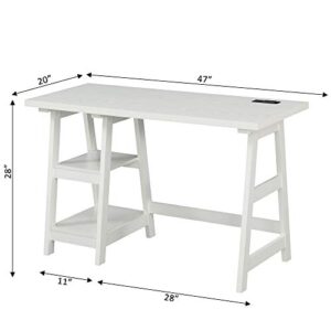 Convenience Concepts Designs2Go Trestle Desk with Charging Station and Shelves, White