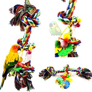 songbirdth parrot chew toys - bird parrot pet colorful rope chewing teeth grinding hanging toy decoration bell for medium and small parrot colorful