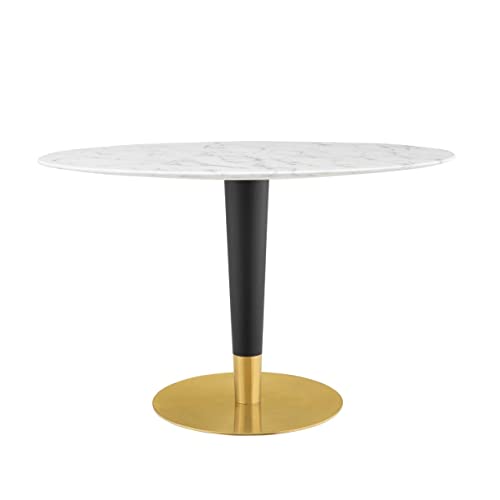 Modway Zinque Artificial Marble Dining Table, 48 Inch, Gold White