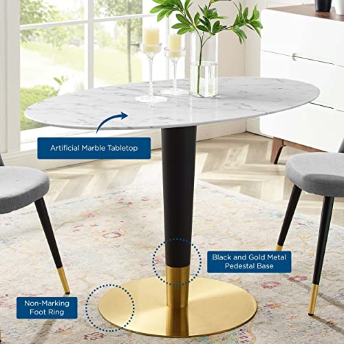 Modway Zinque Artificial Marble Dining Table, 48 Inch, Gold White