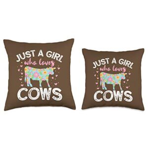 Just a Girl Who Loves Cows Cow Lover Gift Farmer Ranch Funny Throw Pillow, 18x18, Multicolor