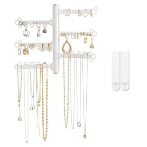 all hung up 6-tier 8" wall jewelry organizer : command strips included for easy hanging : 60 earring organizer holes : necklace organizer : bracelet holder : ring holder : rotating branches (white)