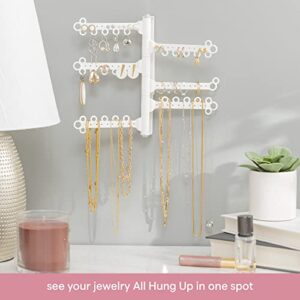 All Hung Up 6-Tier 8" Wall Jewelry Organizer : Command Strips included for easy hanging : 60 Earring Organizer Holes : Necklace Organizer : Bracelet Holder : Ring Holder : Rotating Branches (White)