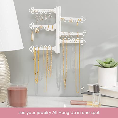 All Hung Up 6-Tier 8" Wall Jewelry Organizer : Command Strips included for easy hanging : 60 Earring Organizer Holes : Necklace Organizer : Bracelet Holder : Ring Holder : Rotating Branches (White)