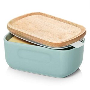 Dowan Large Butter Dish with Handle on Lid Up to 2 Sticks of Butter, Farmhouse Butter Dish with Lid, Ceramic Butter Container for East West Coast Butter, Microwave and Freezer Safe, Turquoise