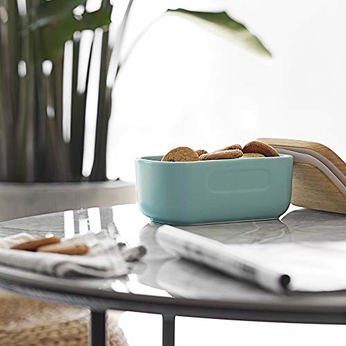 Dowan Large Butter Dish with Handle on Lid Up to 2 Sticks of Butter, Farmhouse Butter Dish with Lid, Ceramic Butter Container for East West Coast Butter, Microwave and Freezer Safe, Turquoise