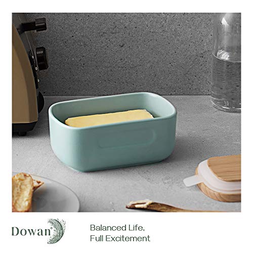 Dowan Large Butter Dish with Handle on Lid Up to 2 Sticks of Butter, Farmhouse Butter Dish with Lid, Ceramic Butter Container for East West Coast Butter, Microwave and Freezer Safe, Turquoise