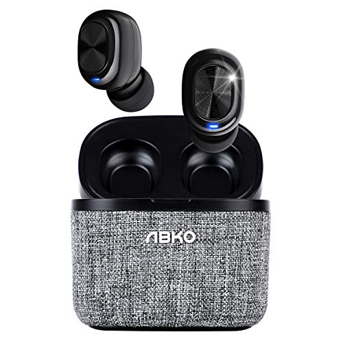 ABKO True Wireless Earbuds with Fabric Cradle Ultra Lightweight Compact Auto Pairing Bluetooth in-Ear Headphones USB-C Charging IPX4 Waterproof CWS120 Black