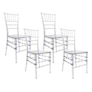 foh fohfurniture set of 4 acrylic chiavari chairs, modern clear ghost dining chair, crystal transparent seat, plastic shell accent side chairs for wedding party event reception