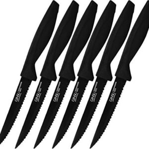 GINSU Daku Series Dishwasher Safe, Fade Resistant, Black Ceramic Coated, 6 Piece Steak Knife Set (DAK-KB-DS-006-1), 4.5 inches