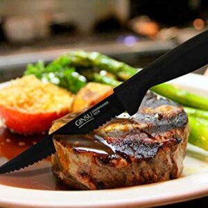 GINSU Daku Series Dishwasher Safe, Fade Resistant, Black Ceramic Coated, 6 Piece Steak Knife Set (DAK-KB-DS-006-1), 4.5 inches