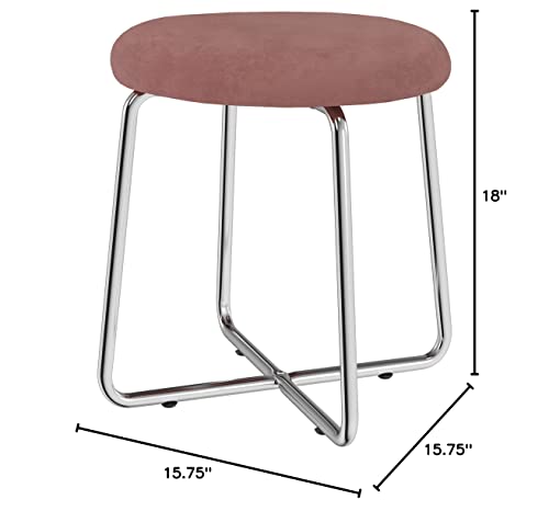 Hillsdale Round Backless Metal Vanity Stool with Upholstered Seat, Pink, 51111