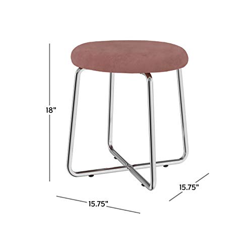 Hillsdale Round Backless Metal Vanity Stool with Upholstered Seat, Pink, 51111