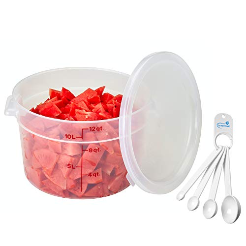 Lumintrail Cambro 12 Quart Round Food Storage Container Translucent with Lid Bundle Includes a Measuring Spoon Set