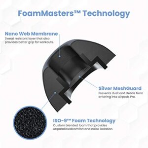 Foam Masters Memory Foam Ear Tips for AirPods Pro 1st & 2nd Gen | 3 Pairs | New Version 4.0 - Black Magic | Comfortable | Secure | Better Noise Cancellation | Replacement Buds (Assorted S/M/L, Black)