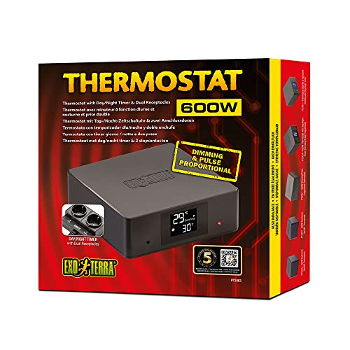 Exo Terra Thermostat for Reptile Terrariums with Day and Night Timer and Dual Receptacles