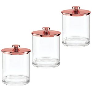 mDesign Medium Modern Apothecary Storage Organizer Canister Jars - Acrylic Containers for Bathroom, Organization Holder for Vanity, Counter, Makeup Table, Lumiere Collection, 3 Pack - Clear/Rose Gold