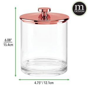 mDesign Medium Modern Apothecary Storage Organizer Canister Jars - Acrylic Containers for Bathroom, Organization Holder for Vanity, Counter, Makeup Table, Lumiere Collection, 3 Pack - Clear/Rose Gold