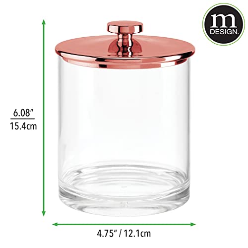 mDesign Medium Modern Apothecary Storage Organizer Canister Jars - Acrylic Containers for Bathroom, Organization Holder for Vanity, Counter, Makeup Table, Lumiere Collection, 3 Pack - Clear/Rose Gold