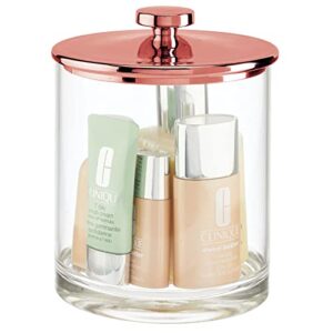 mDesign Medium Modern Apothecary Storage Organizer Canister Jars - Acrylic Containers for Bathroom, Organization Holder for Vanity, Counter, Makeup Table, Lumiere Collection, 3 Pack - Clear/Rose Gold