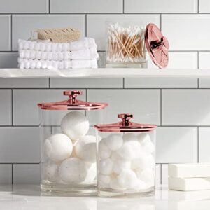 mDesign Medium Modern Apothecary Storage Organizer Canister Jars - Acrylic Containers for Bathroom, Organization Holder for Vanity, Counter, Makeup Table, Lumiere Collection, 3 Pack - Clear/Rose Gold