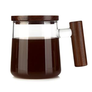 comi glass coffee mugs, clear coffee mugs with walnut lid&handle，wide mouth extra large capacity cup, perfect for latte, mocha, cappuccino, tea and juice, microwave safe(15oz/450ml)