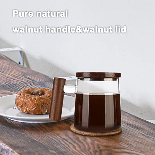 COMI Glass Coffee Mugs, Clear Coffee Mugs with Walnut Lid&Handle，Wide Mouth Extra Large Capacity Cup, Perfect for Latte, Mocha, Cappuccino, Tea and Juice, Microwave Safe(15oz/450ml)