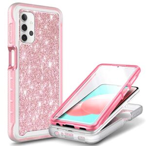 nznd case for samsung galaxy a32 5g with [built-in screen protector], full-body protective shockproof rugged bumper cover, impact resist durable phone case (glitter rose gold)