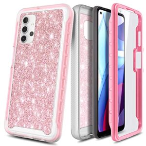 NZND Case for Samsung Galaxy A32 5G with [Built-in Screen Protector], Full-Body Protective Shockproof Rugged Bumper Cover, Impact Resist Durable Phone Case (Glitter Rose Gold)