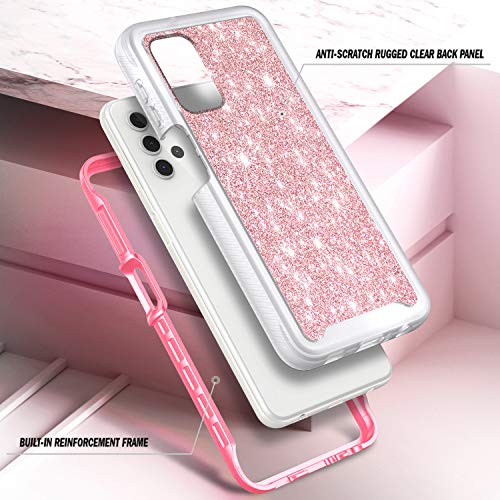 NZND Case for Samsung Galaxy A32 5G with [Built-in Screen Protector], Full-Body Protective Shockproof Rugged Bumper Cover, Impact Resist Durable Phone Case (Glitter Rose Gold)