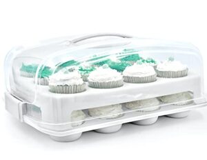 top shelf elements cupcake carrier, fashionable white cupcake holder carries 24 standard-size cupcakes, durable muffin traveler two tier stand and reusable cupcake box