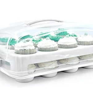 Top Shelf Elements Cupcake Carrier, Fashionable White Cupcake Holder Carries 24 Standard-Size Cupcakes, Durable Muffin Traveler Two Tier Stand and Reusable Cupcake Box