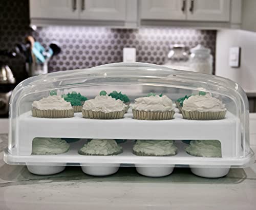 Top Shelf Elements Cupcake Carrier, Fashionable White Cupcake Holder Carries 24 Standard-Size Cupcakes, Durable Muffin Traveler Two Tier Stand and Reusable Cupcake Box