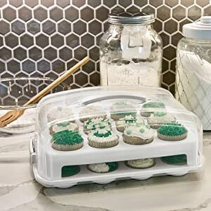 Top Shelf Elements Cupcake Carrier, Fashionable White Cupcake Holder Carries 24 Standard-Size Cupcakes, Durable Muffin Traveler Two Tier Stand and Reusable Cupcake Box