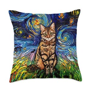 sagittarius gallery brown tabby cat starry night impressionist animal art by aja throw pillow, 18x18, multicolor
