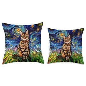 Sagittarius Gallery Brown Tabby Cat Starry Night Impressionist Animal Art by Aja Throw Pillow, 18x18, Multicolor