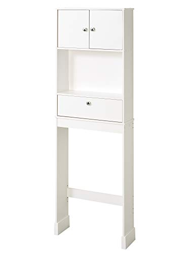 Zenna Home Drop Door Over-the-Toilet Bathroom Spacesaver, Bath-Storage Shelves with Leg Extensions, White