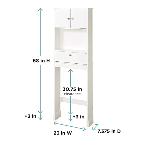 Zenna Home Drop Door Over-the-Toilet Bathroom Spacesaver, Bath-Storage Shelves with Leg Extensions, White