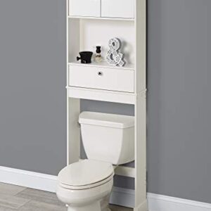 Zenna Home Drop Door Over-the-Toilet Bathroom Spacesaver, Bath-Storage Shelves with Leg Extensions, White