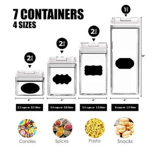 CINEYO Airtight Food Storage Container Set 7 Piece Set Clear Plastic Canisters For Cereal, Flour with Easy Lock Lids, for Kitchen Pantry Organization and Storage, Include Labels and Marker (White)