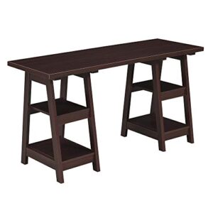 convenience concepts designs2go double trestle desk with shelves, espresso