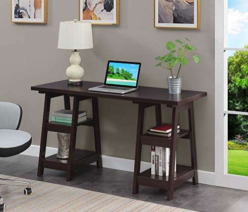 Convenience Concepts Designs2Go Double Trestle Desk with Shelves, Espresso