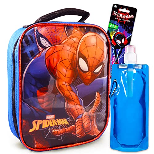 Marvel Spiderman Lunch Box Set - Spiderman School Supplies Bundle Featuring Spiderman Stickers and Cars Water Pouch