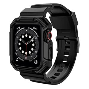 orobay compatible with apple watch band 45mm 44mm 42mm with case, shockproof rugged band strap for iwatch se2 se series 8/7/6/5/4/3/2/1 45mm 44mm 42mm with bumper case cover men women, matte black